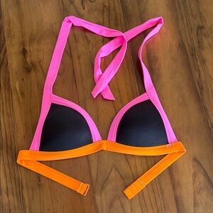 PINK Victoria's Secret Neon Pink & Orange Contrast Triangle Bikini Top